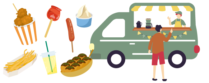 いまり秋祭り前夜祭_キッチンカーが勢揃い_イラスト